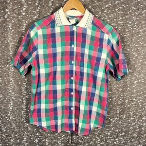 Koret Francisca Women’s Size Small Button‎ up Dress Shirt Stripes Print Travel